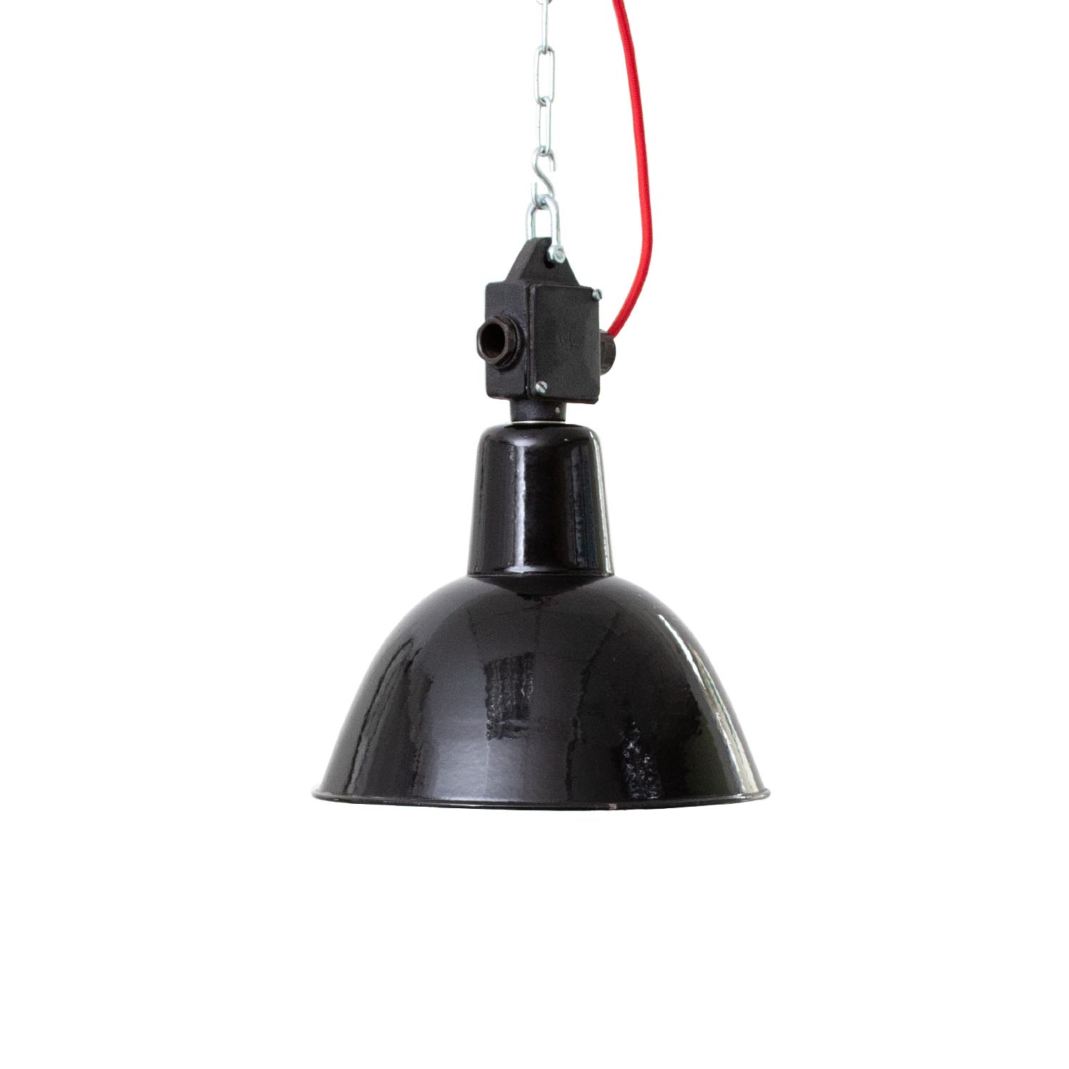 Alte original "Ebolicht" satt schwarze Emaille Hängeleuchte Ø 25 cm