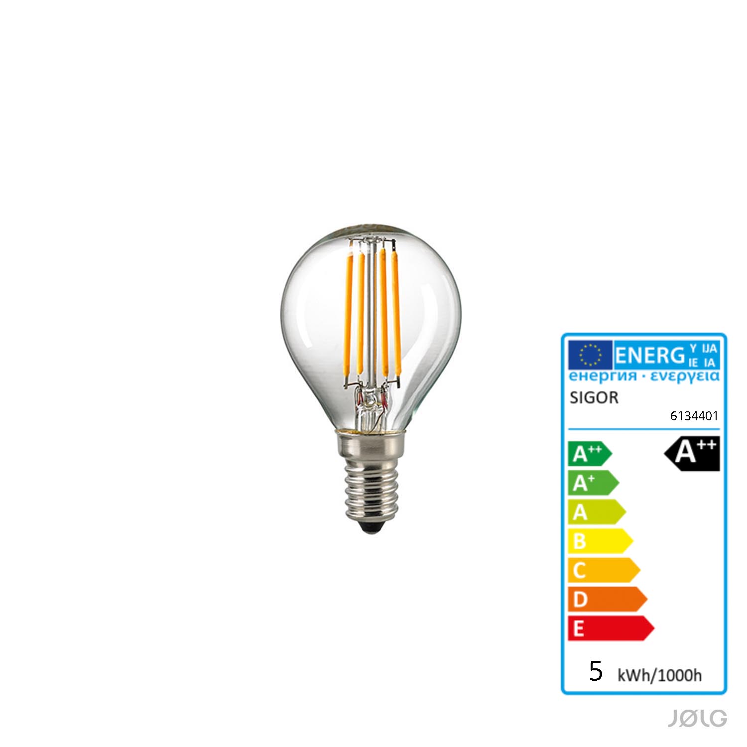 SW10005_E14-LED-SigoriUpcIrgGDIiCT E14 LED Filament Kugel Leuchtmittel 4,5 Watt dimmbar / 470 Lumen