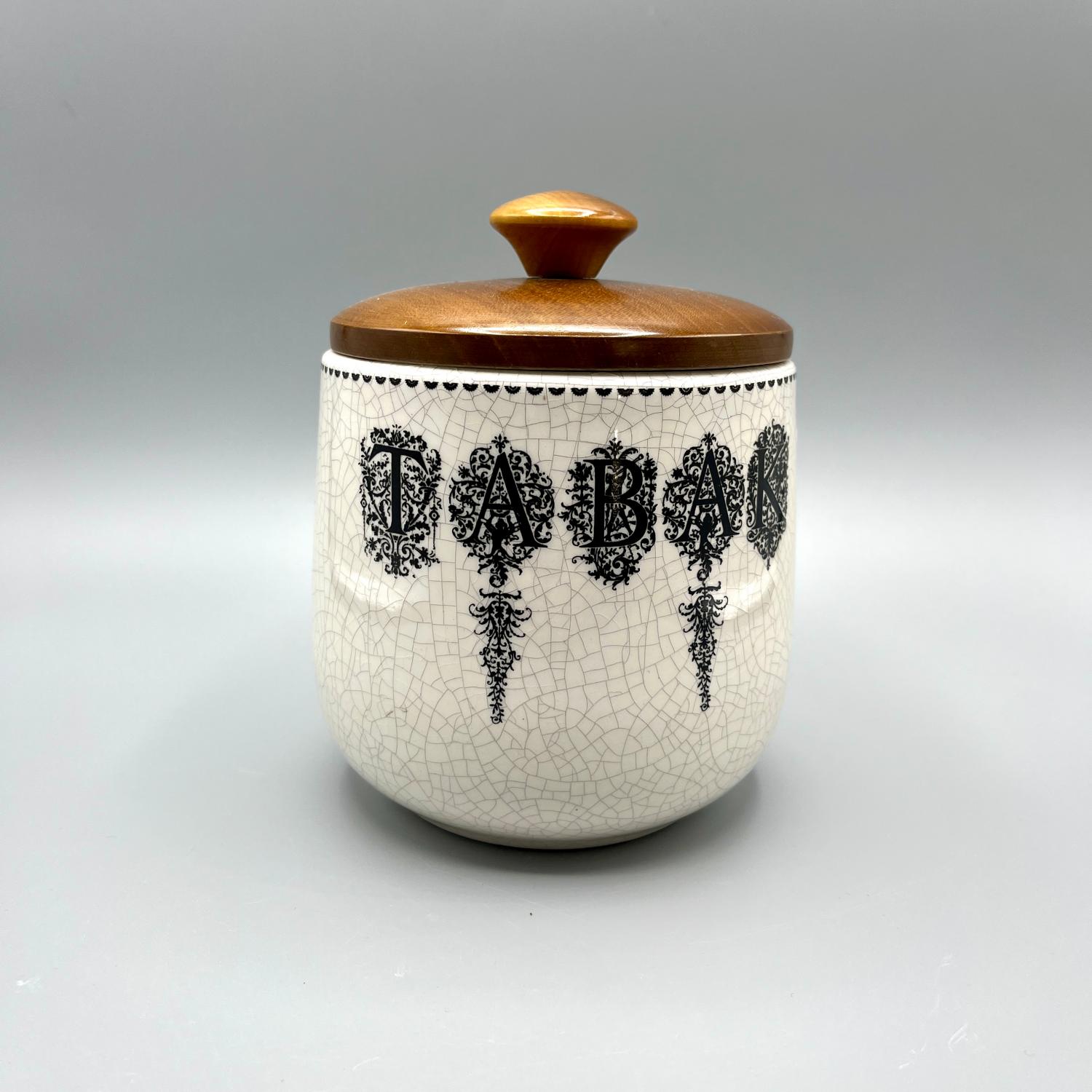 Vintage Keramik Dose TABAK Holzdeckel 14 cm Aufbewahrung