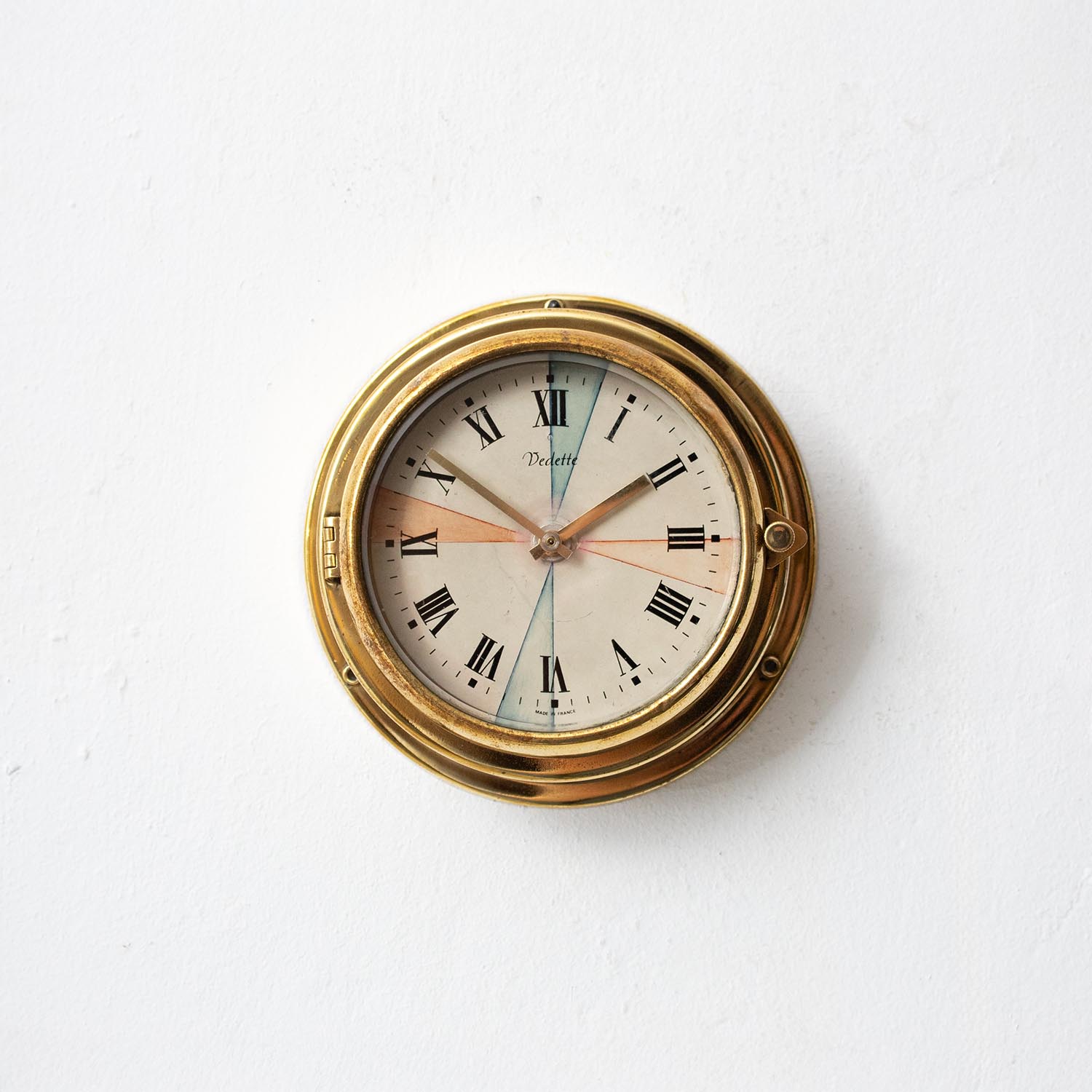 Alte kleine Vedette Funksektoren Messing Schiffsuhr Ø 18 cm Uhr Wanduhr