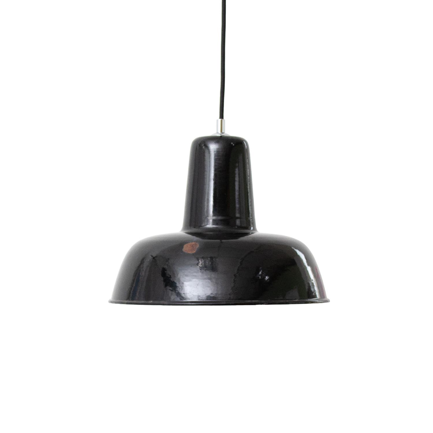 Alte satt schwarze Bauhaus Emaille Hängelampe Ø 30 cm