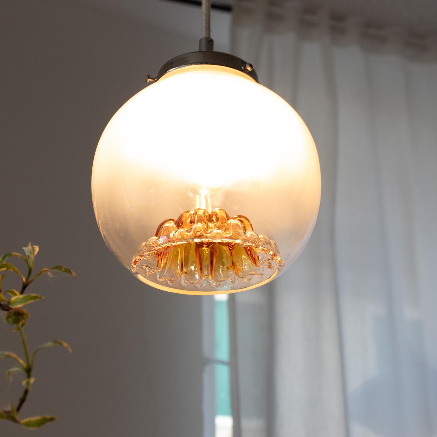 Midcentury Murano Mezzega Glaskugel Hängelampe Ø 18 cm