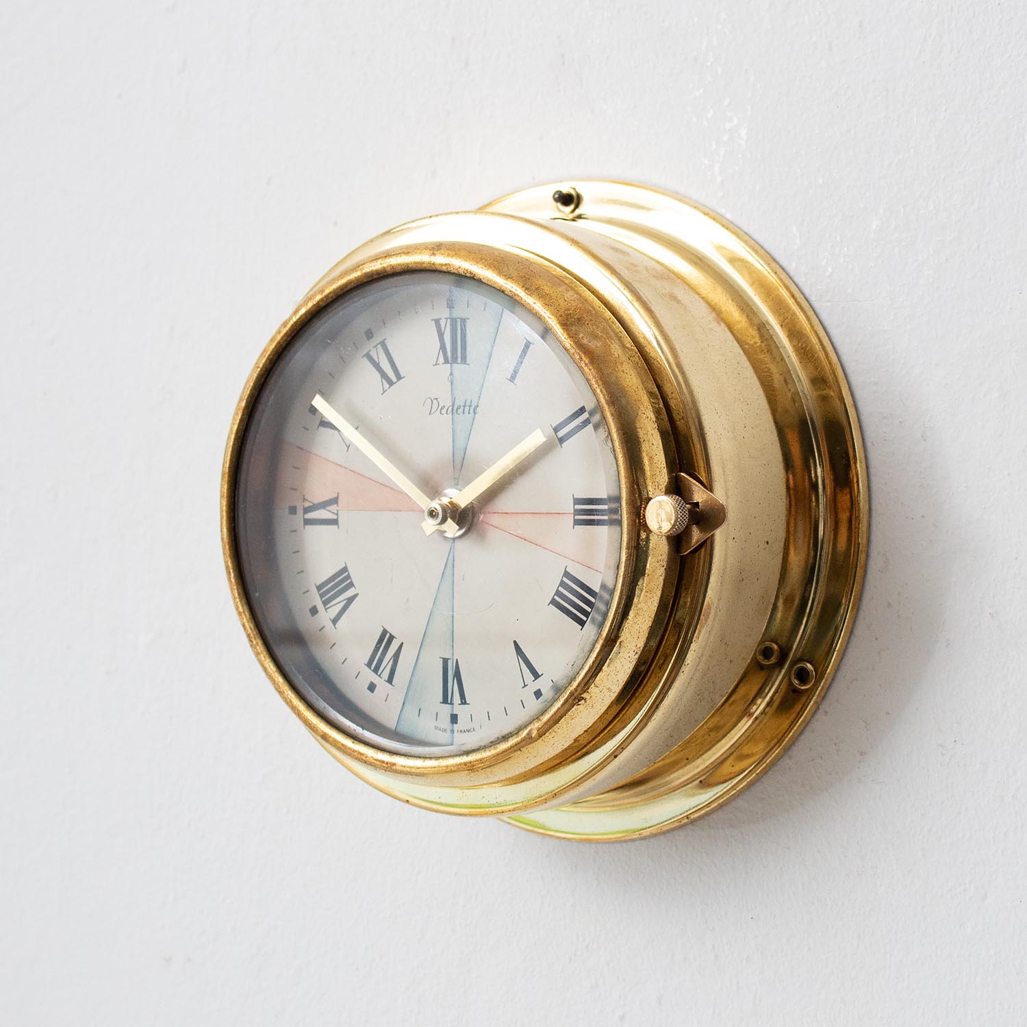 Alte kleine Vedette Funksektoren Messing Schiffsuhr Ø 18 cm Uhr Wanduhr