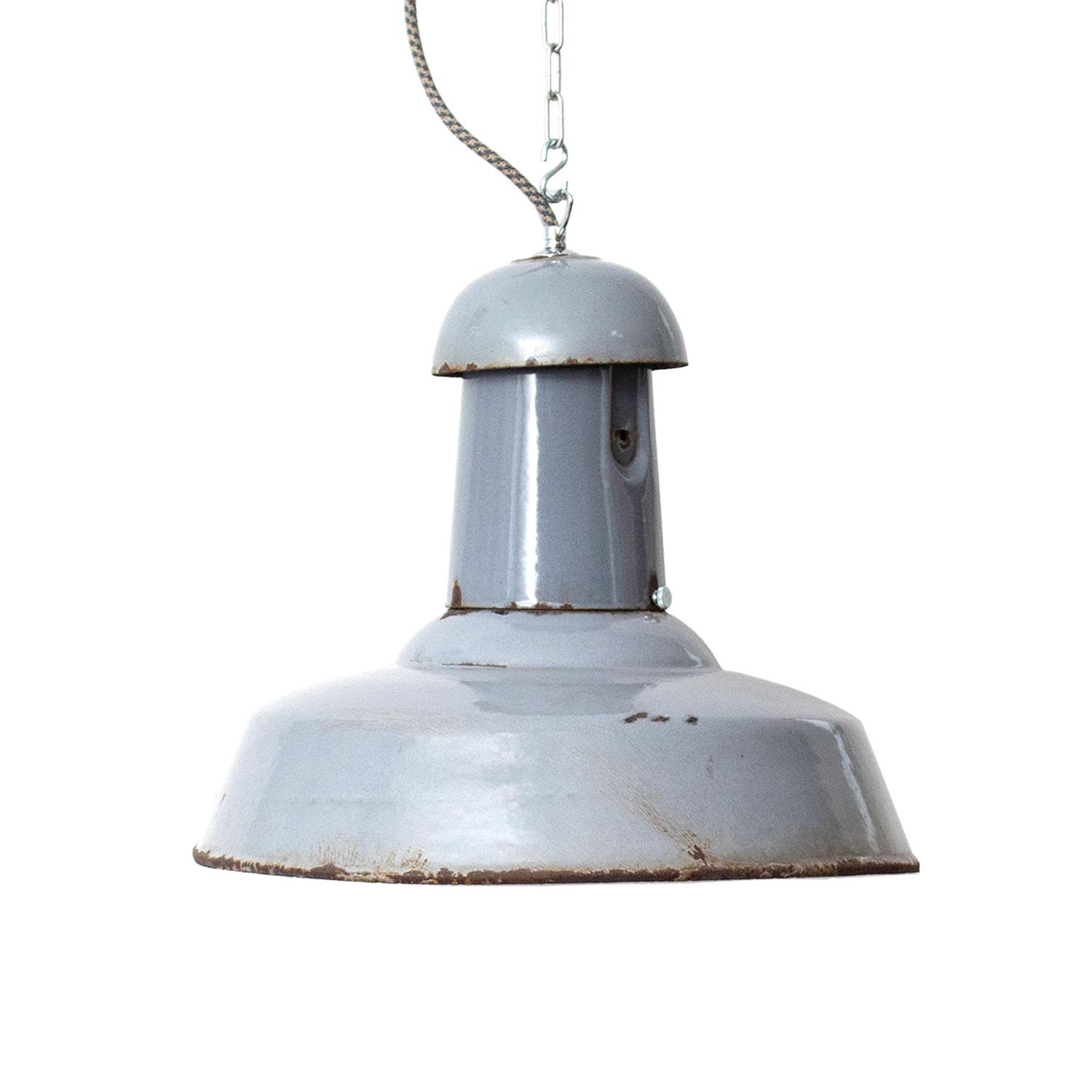 Vintage graue Industrielampe Ø 40 cm aus Frankreich mit Patina Vintage graue Industrielampe Ø 40 cm aus Frankreich mit Patina