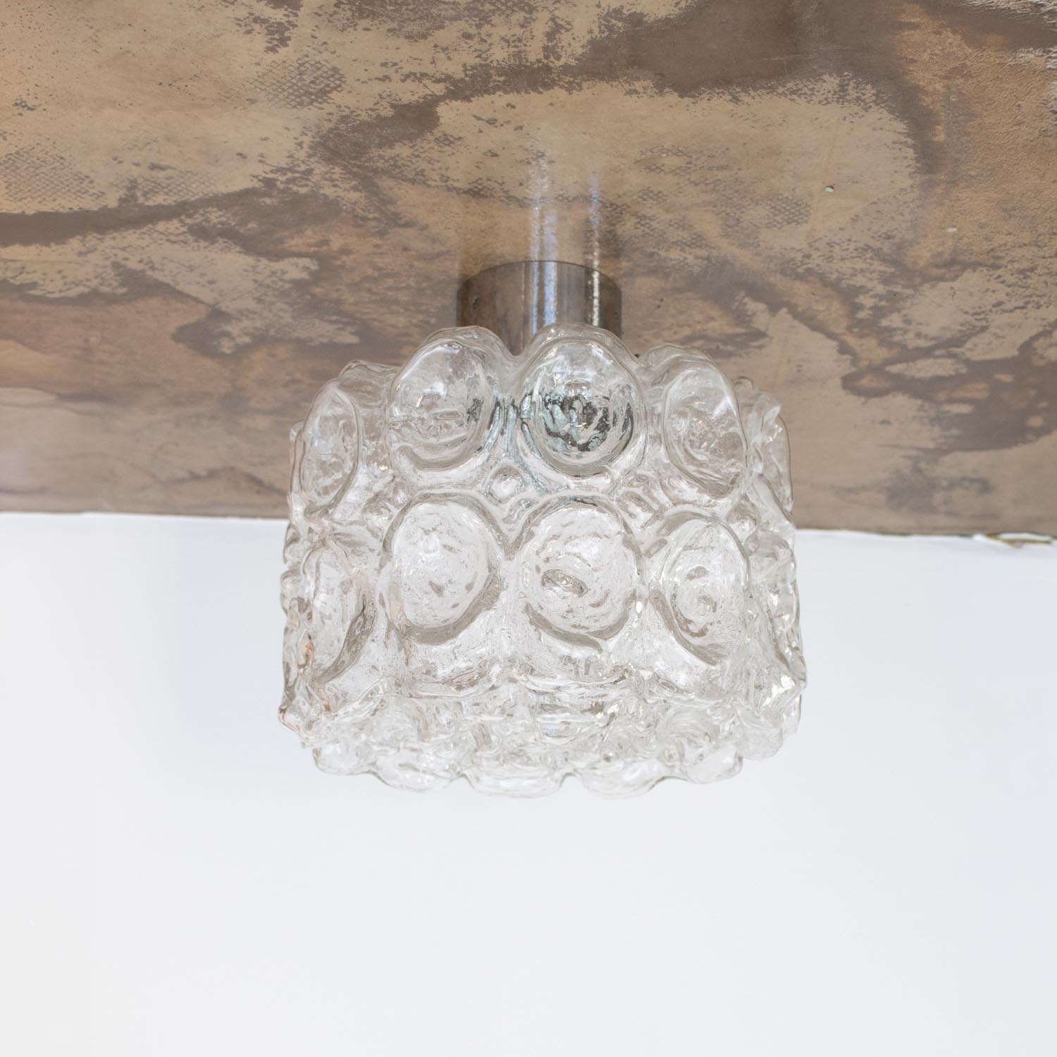 Vintage Glashütte Limburg Deckenleuchte 20032 Chrom Kristall Glasblume Ø 27 cm