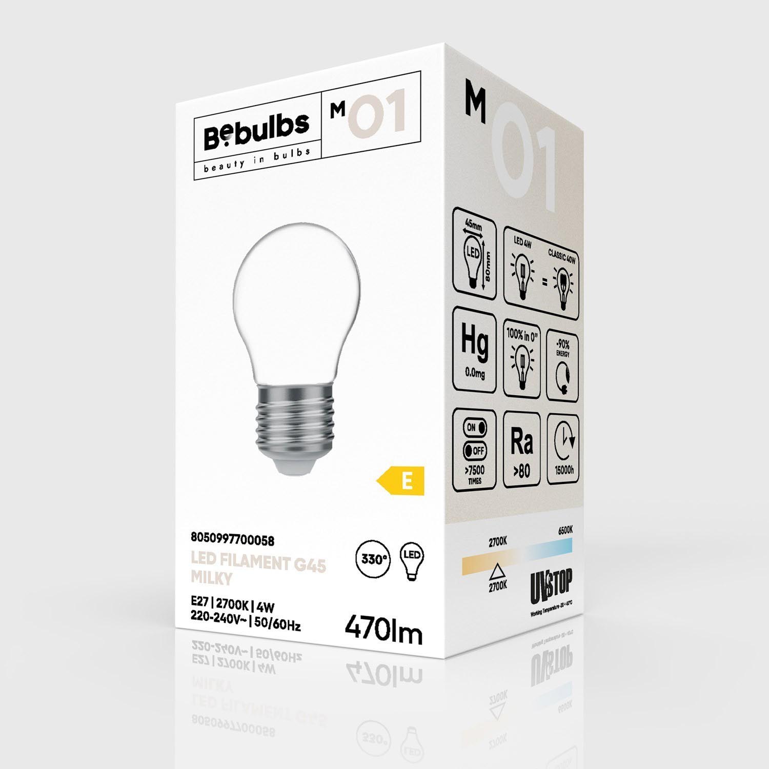 Mini E27 LED Birne Filament G45 Milky 4 W (ehem. 40 Watt) warm-weiß 470 lm E (A++)
