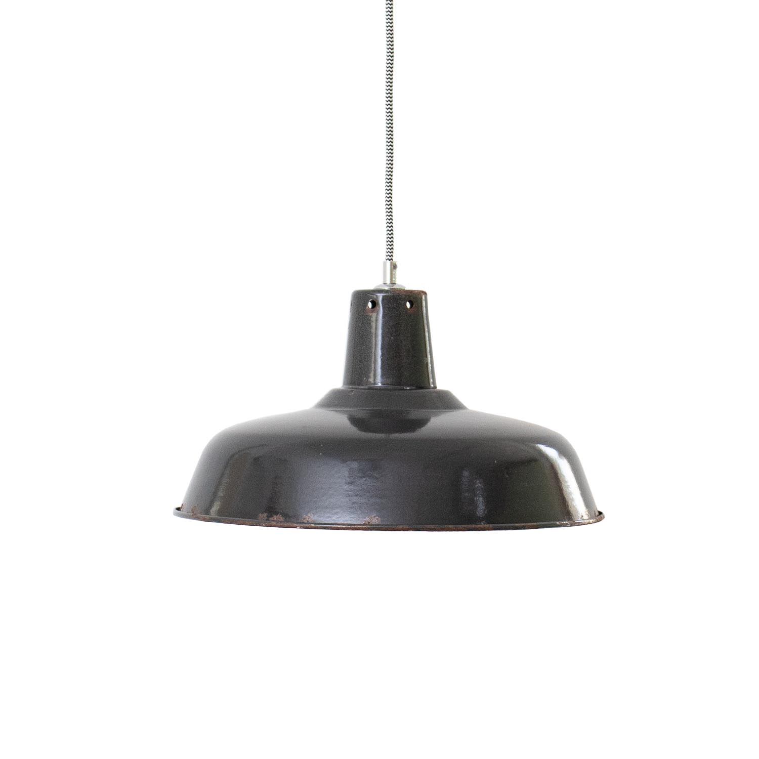 Alte klassische schwarze / anthrazit Industrielampe aus Frankreich Ø 36 cm