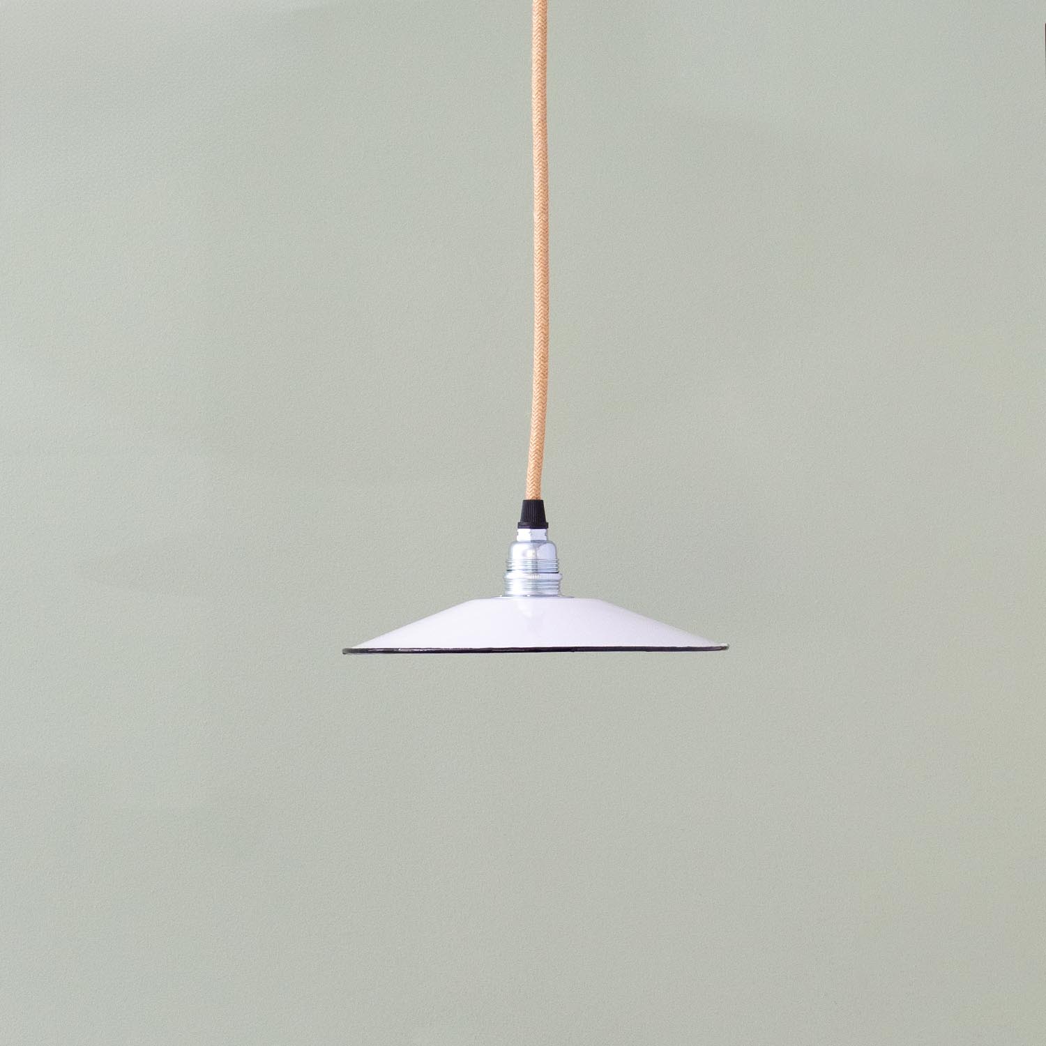 Flache mini weiße Emaille Hängelampe Ø 19 cm