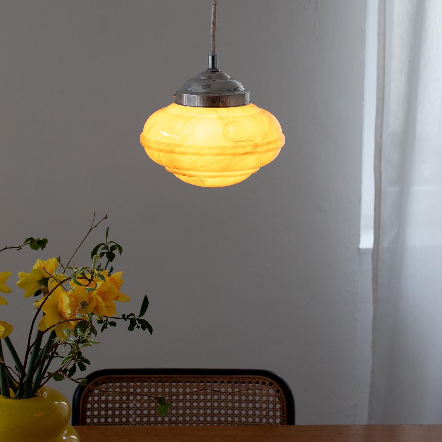 Vintage Ufo Glas Hängelampe "Marmor-Batik" Ø 21 cm