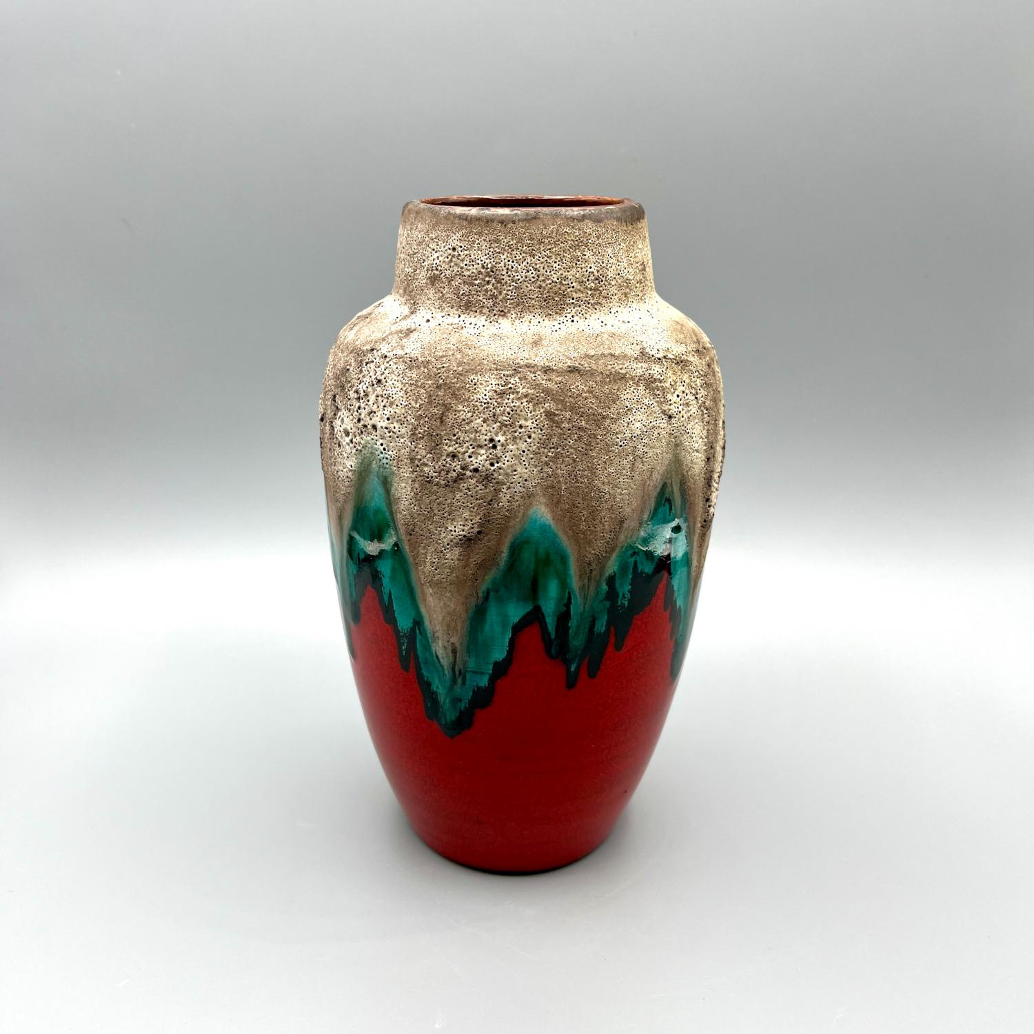 Vintage Keramik Vase Rot-Türkies-Grau 22 cm Fat Lava