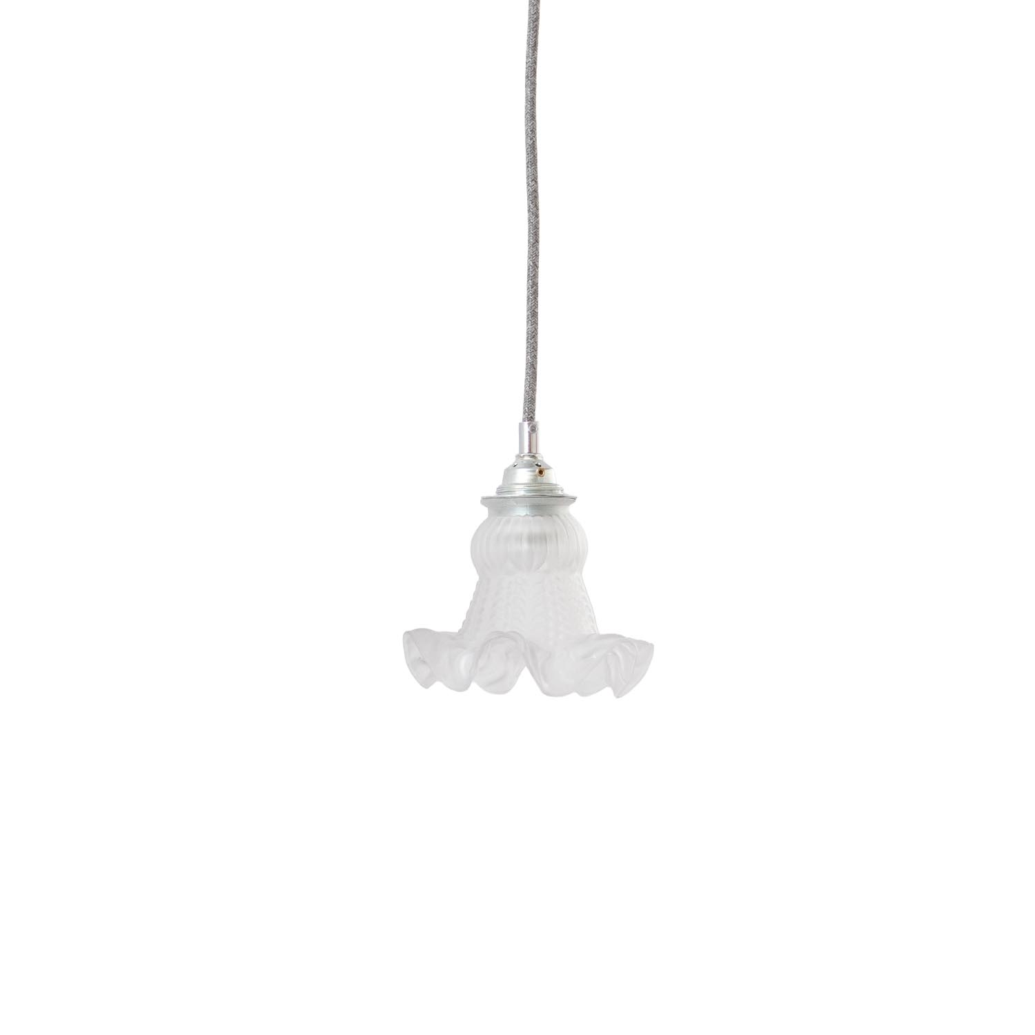 Vintage französische Pendelleuchte Kristallglas "Röckchen" Ø 14 cm Art-Déco