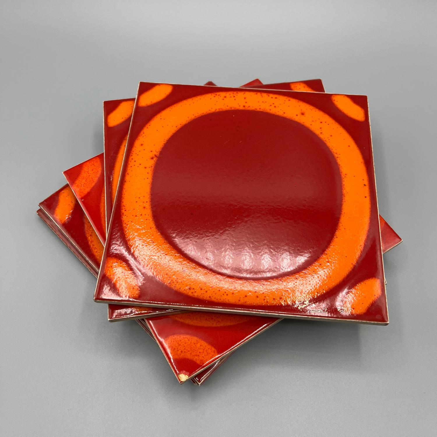 Midcentury Villeroy&Boch Fliese Rot-Orange als Untersetzer Keramik 60er Jahre