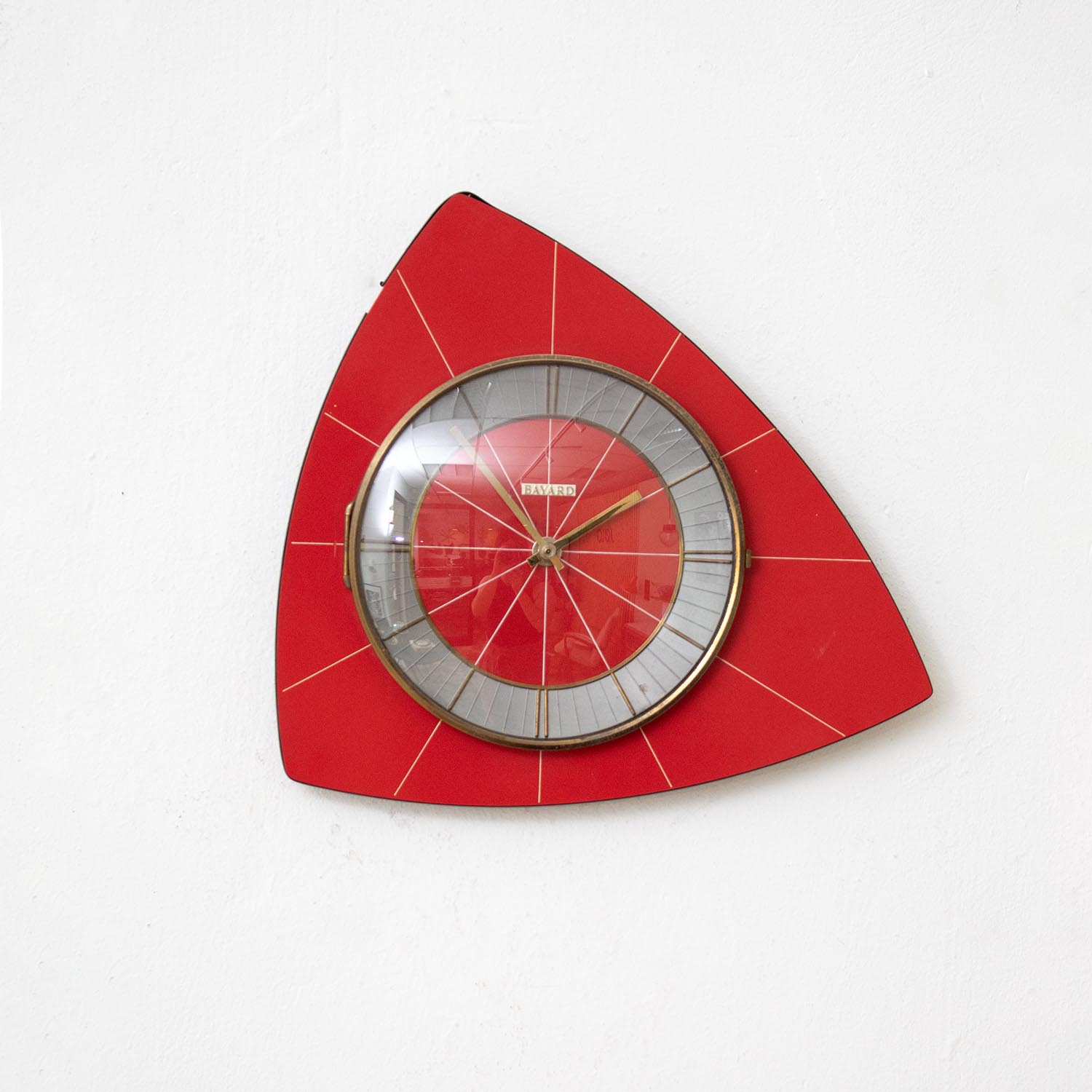Alte geometrische Holz Wanduhr "Bayard" aus Frankreich Uhr Alte geometrische Holz Wanduhr "Bayard" aus Frankreich Uhr