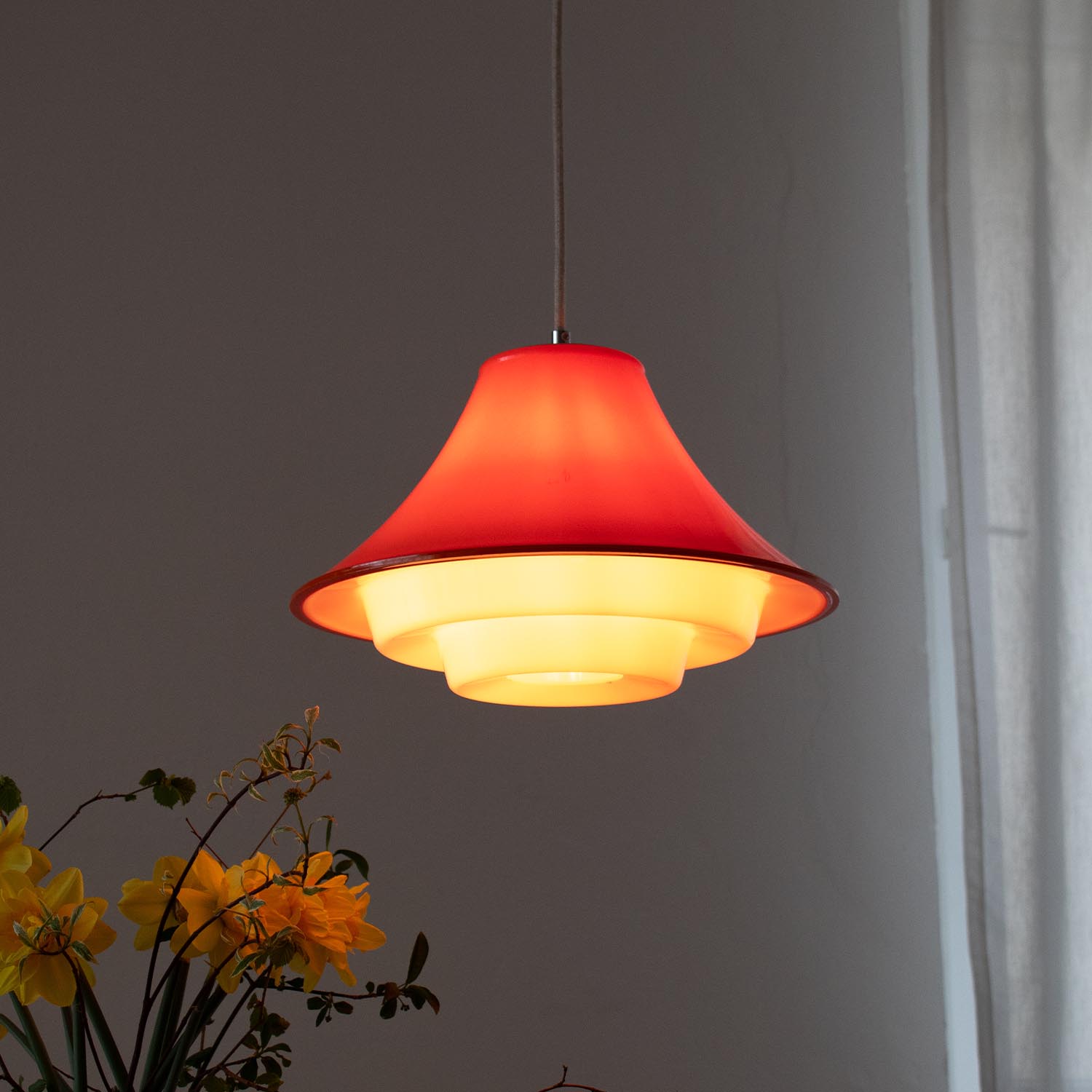 Vintage orange Retro Hängelampe Ø 34 cm getreppt