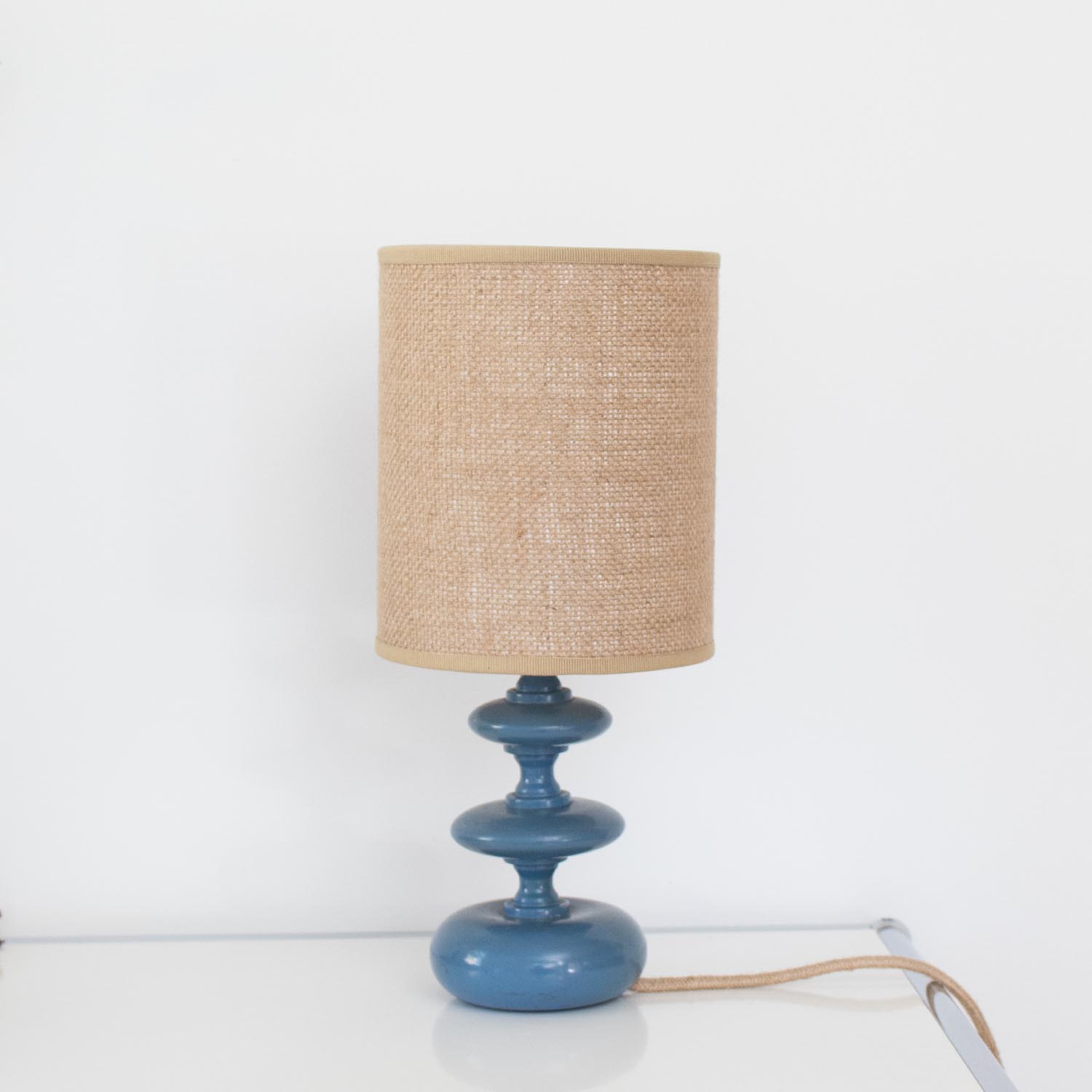 Kleine vintage midcentury Boho Tischlampe Jute 