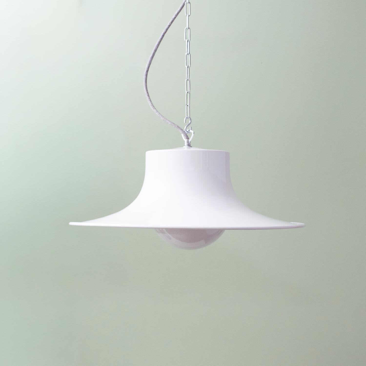 Vintage ERCO 2361 Emaille Leuchte Weiß "Flower Pot" Ø 47 cm