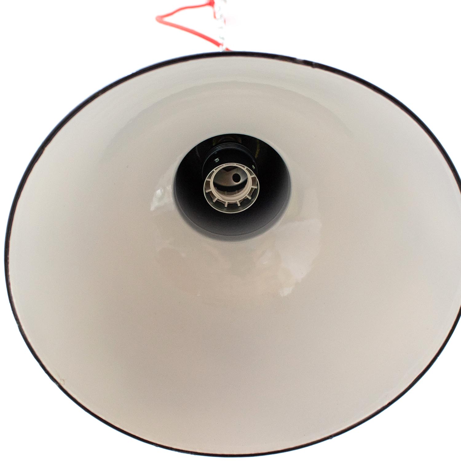 Alte original "Ebolicht" satt schwarze Emaille Hängeleuchte Ø 25 cm