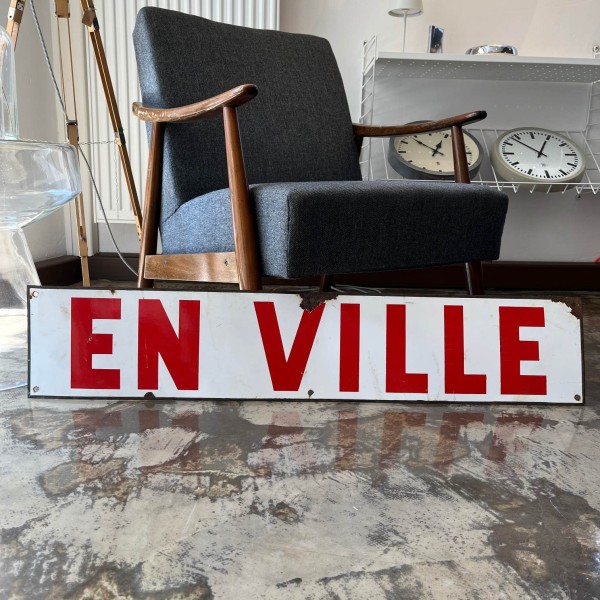 Altes französisches Emaille Schild "En Ville" 100 cm