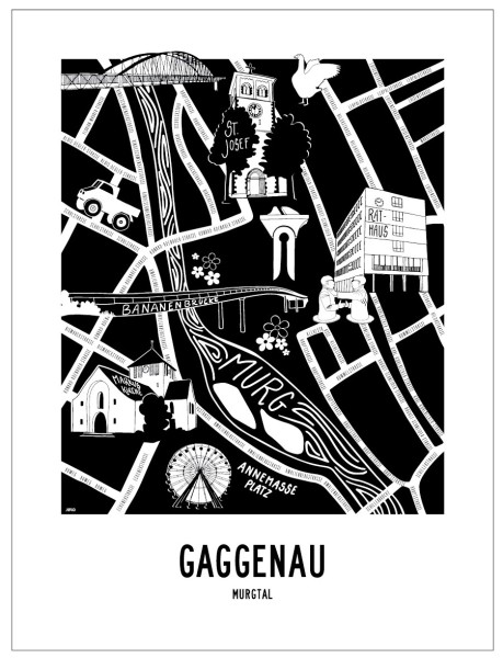Gaggenau Map | Art Print 30 x 40 cm | auf Wunsch mit Rahmen | Poster