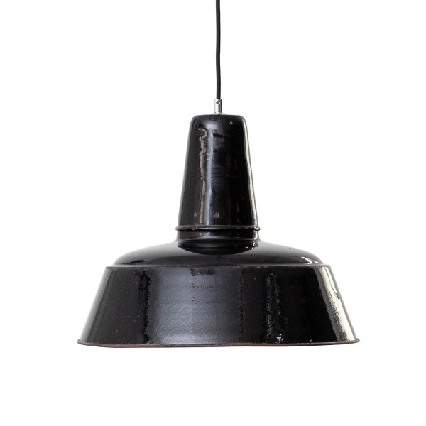 Alte satt schwarze Bolich Bauhaus emaillierte Fabriklampe Ø 40 cm