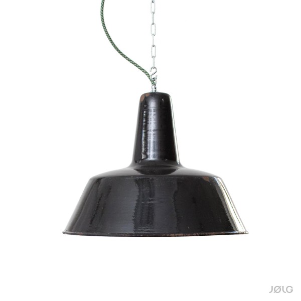 Alte schwarze hohe Bauhaus Emaille Fabriklampe Ø 46 cm