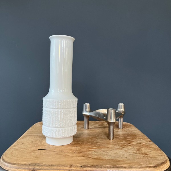 Vintage weiße Biskuit-Porzellan Vase "Linien" 22 cm (7)