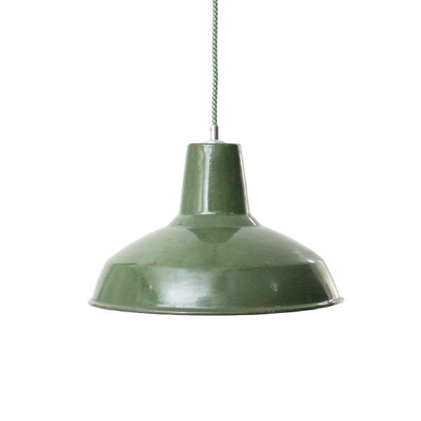 Vintage englische dunkelgrüne Industrielampe mit Patina Ø 35 cm