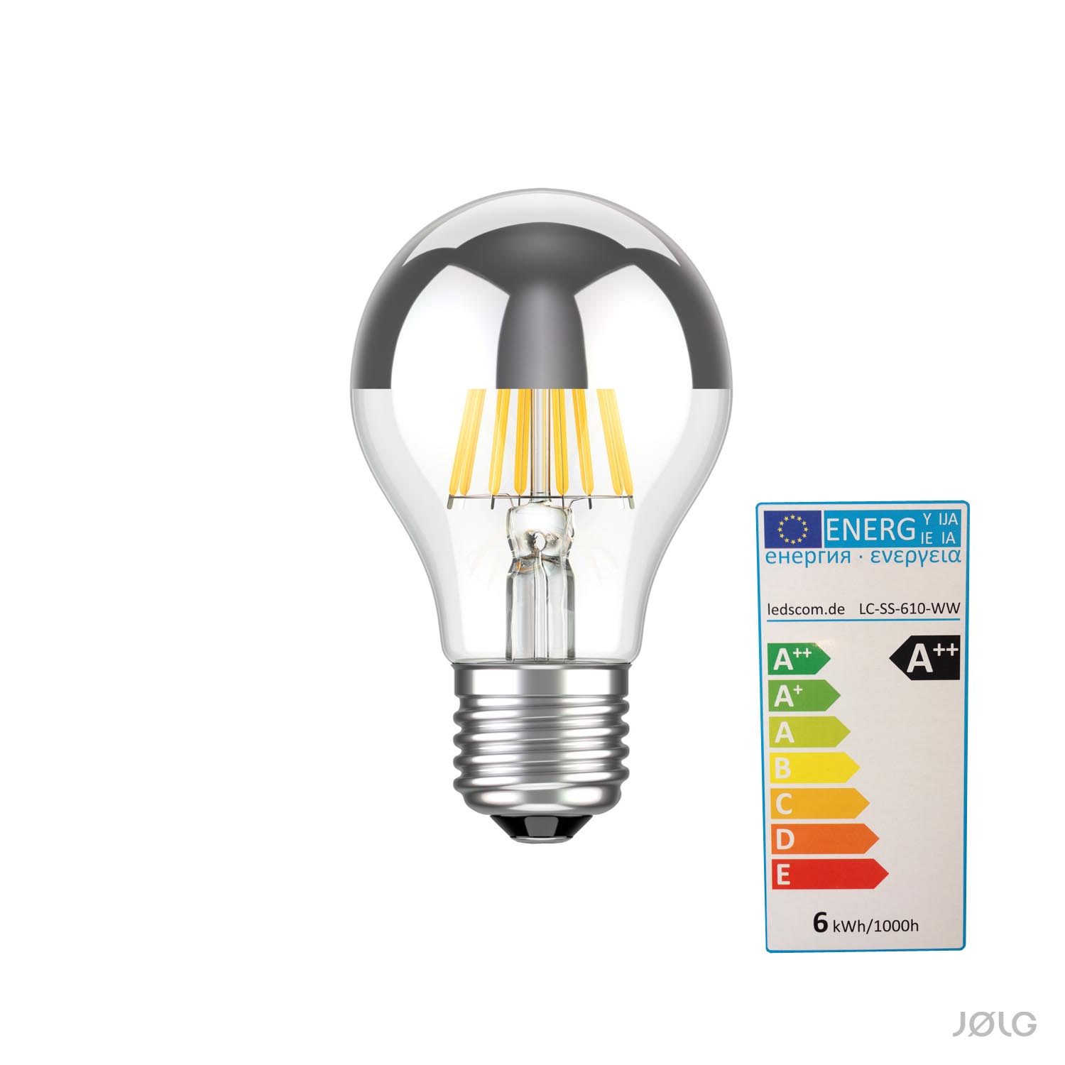 LED Filament Kopfspiegel Silber 8W = 60W E27 AGL Nostalgie Glühbirne warmweiß 