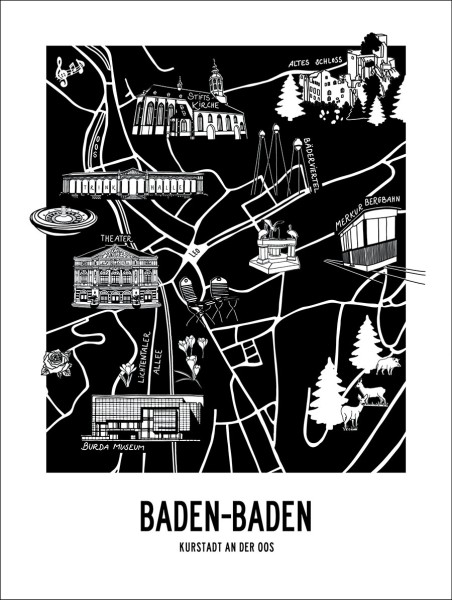 Baden-Baden Map | Art Print 30 x 40 cm | auf Wunsch mit Rahmen | Poster