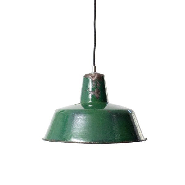 Alte petrol / dunkelgrüne vintage Industrielampe Ø 33 cm mit Patina