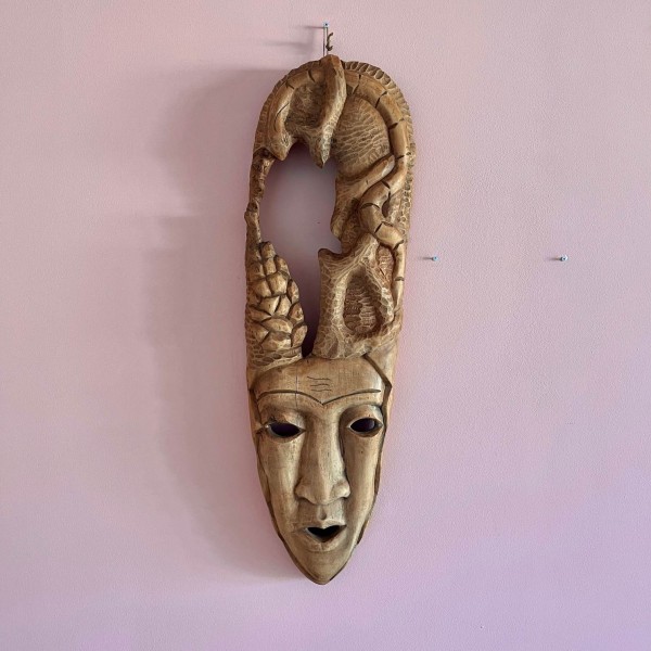 Vintage lange Boho Holz Maske 82 cm Wandschmuck