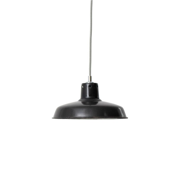 Kleine schwarze vintage französische Industrielampe Ø 25 cm