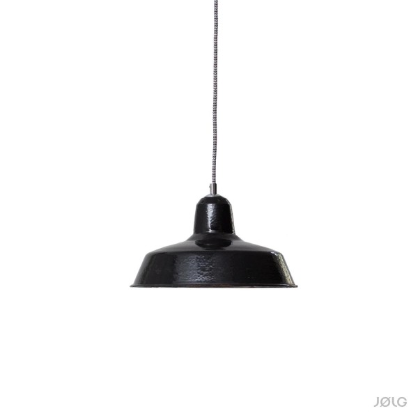 Alte französische schwarze Fabrik-Emaillelampe Ø 29 cm