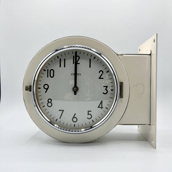Alte perl-weiße doppelseitige Uhr "Citizen" Ø 20 cm mit Chromring | Schiffsuhr