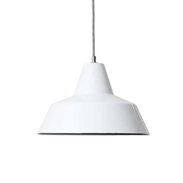 Weiße skandinavische Bauhaus Emaille Industrielampe Ø 34 cm